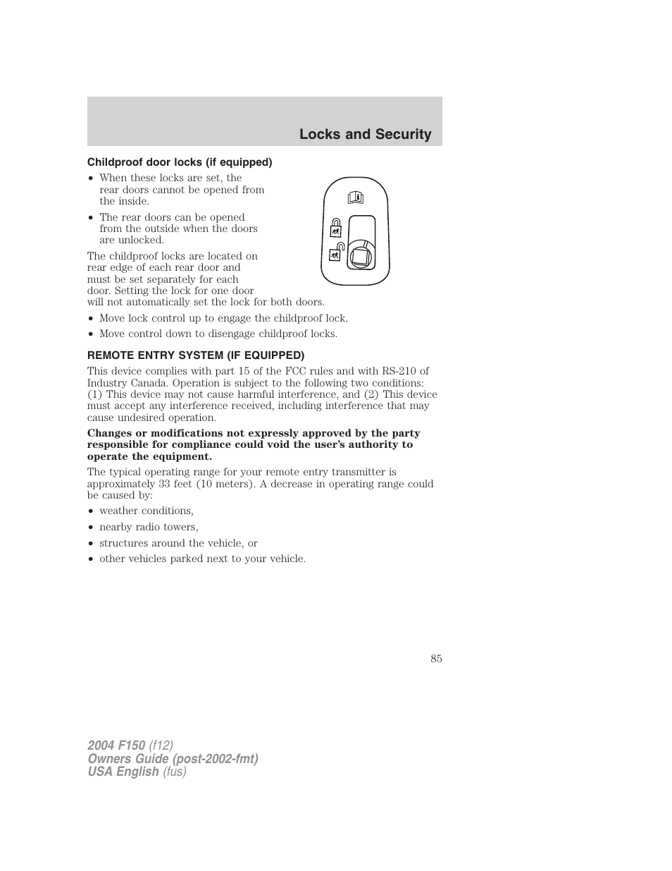 Locks and security | FORD 2004 F-150 v.5 User Manual | Page 85 / 304