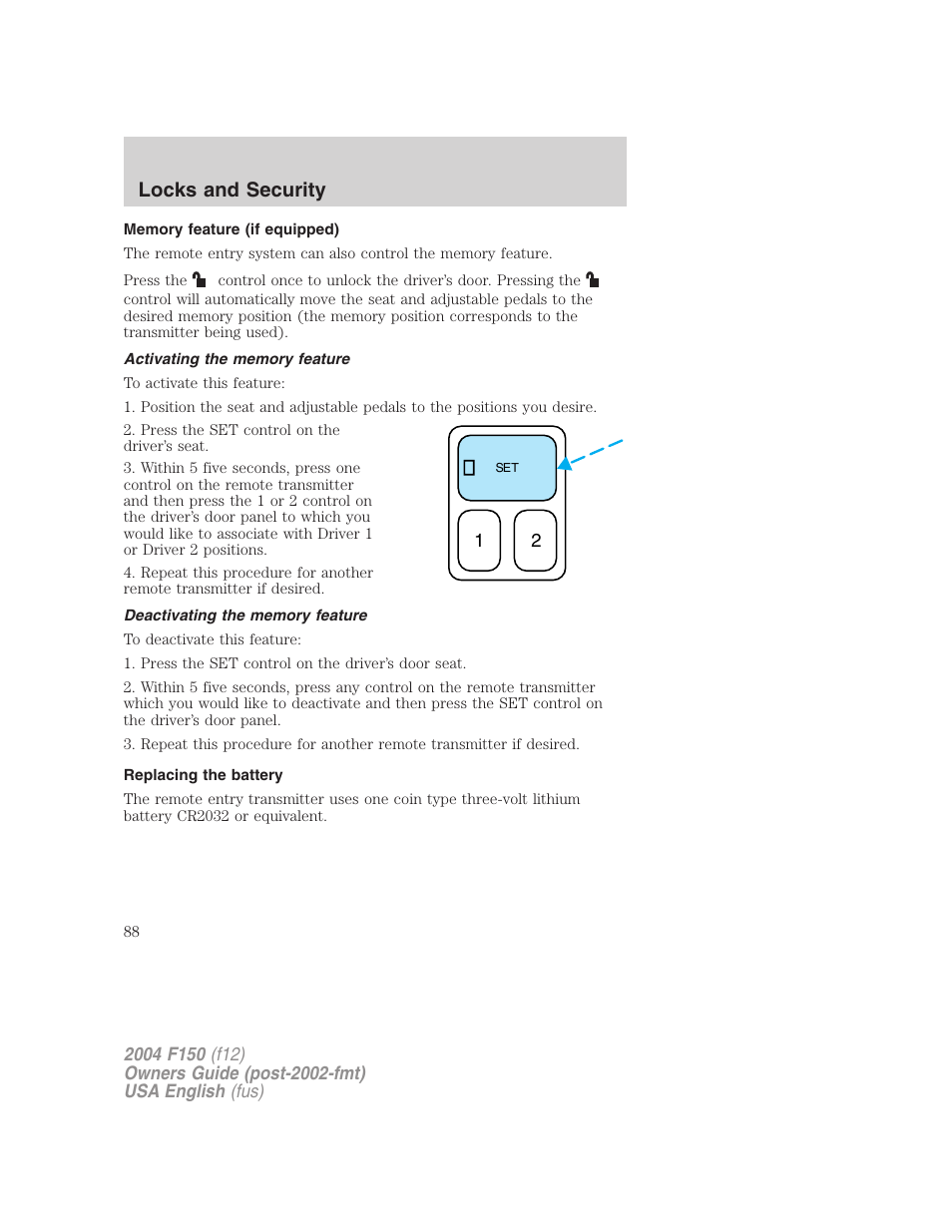 Locks and security | FORD 2004 F-150 v.5 User Manual | Page 88 / 304