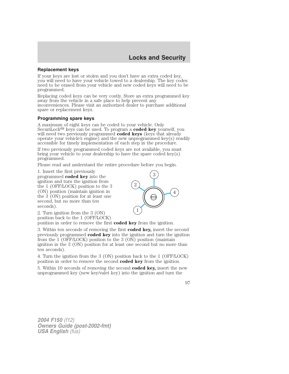 Locks and security | FORD 2004 F-150 v.5 User Manual | Page 97 / 304