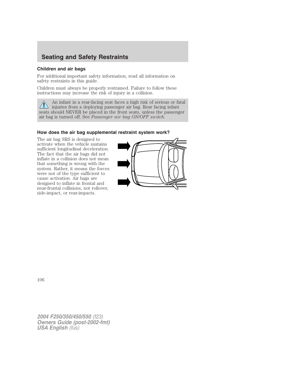Seating and safety restraints | FORD 2004 F-550 v.1 User Manual | Page 106 / 304