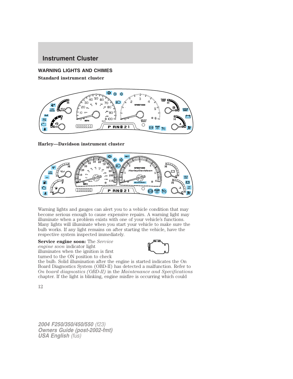 Instrument cluster | FORD 2004 F-550 v.1 User Manual | Page 12 / 304