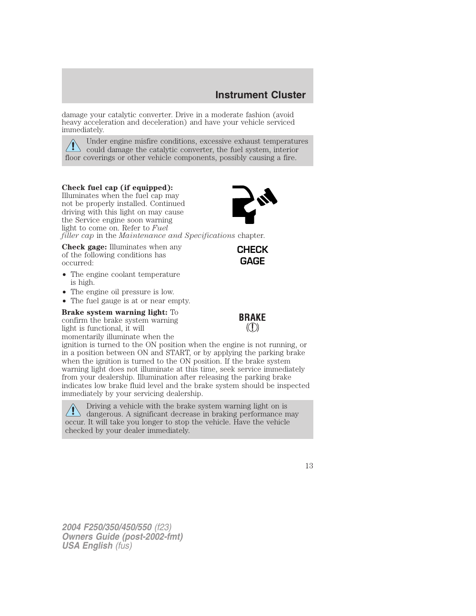 Instrument cluster | FORD 2004 F-550 v.1 User Manual | Page 13 / 304