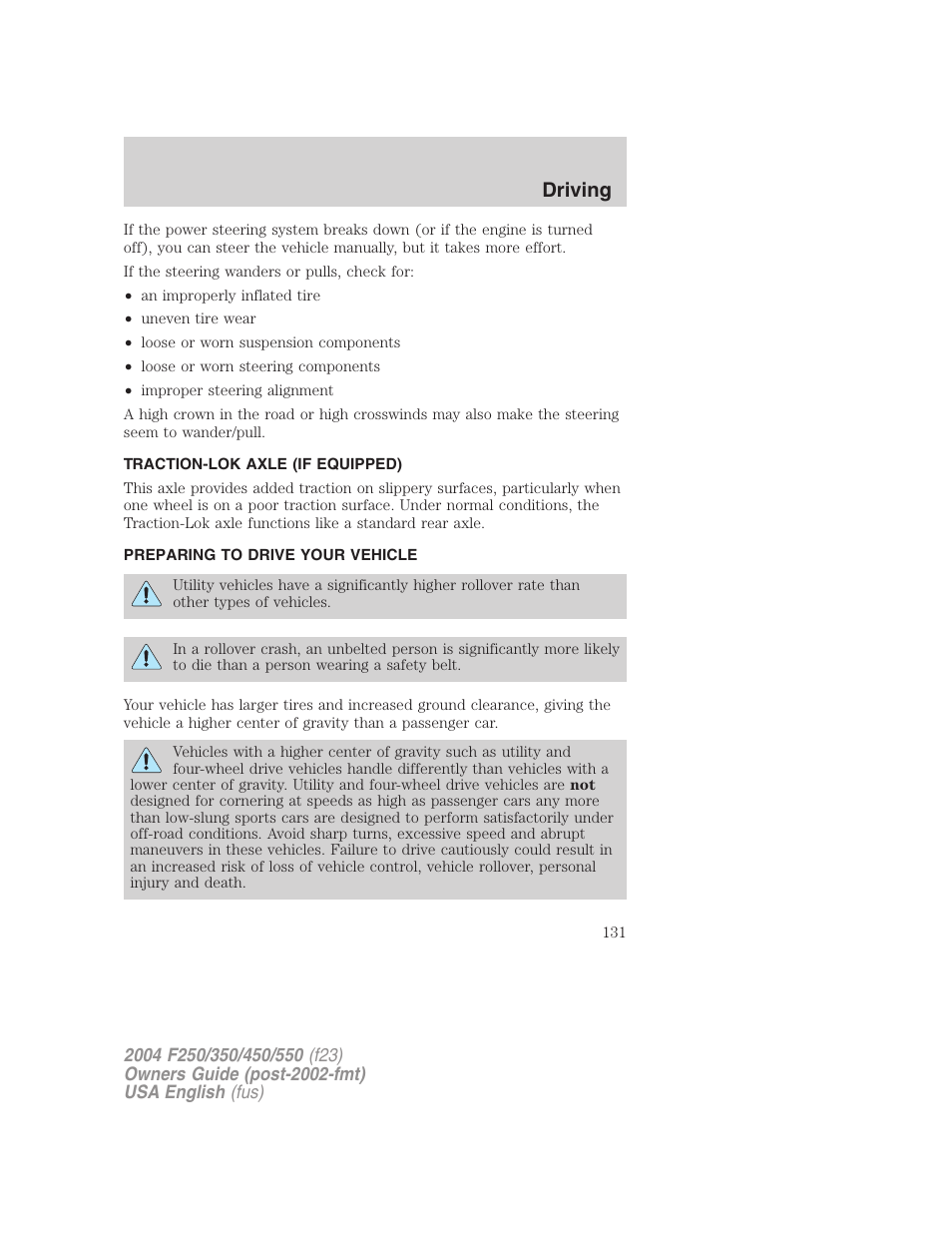 Driving | FORD 2004 F-550 v.1 User Manual | Page 131 / 304