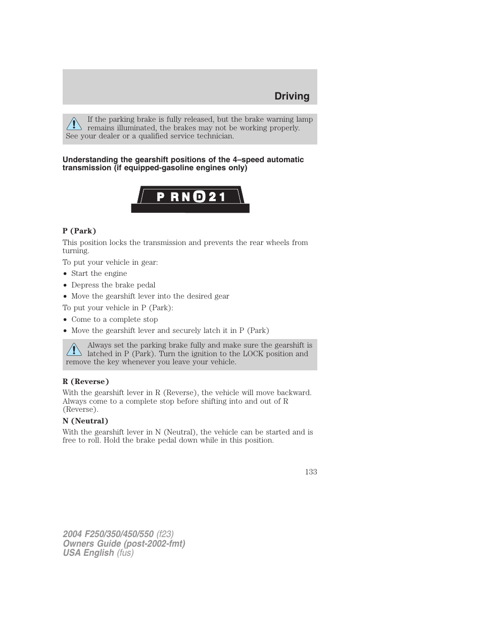 Driving | FORD 2004 F-550 v.1 User Manual | Page 133 / 304