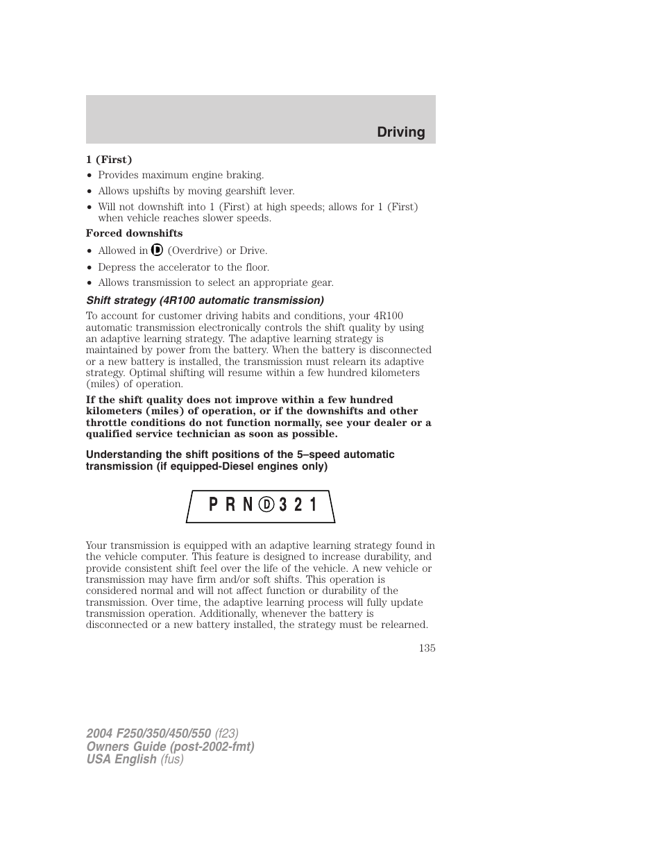Driving | FORD 2004 F-550 v.1 User Manual | Page 135 / 304