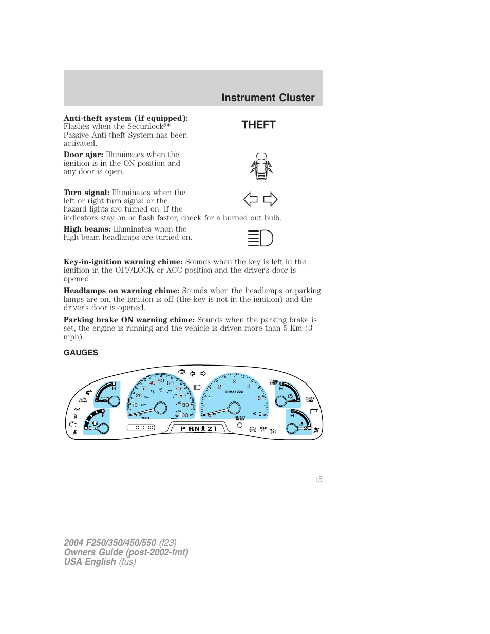 Instrument cluster | FORD 2004 F-550 v.1 User Manual | Page 15 / 304