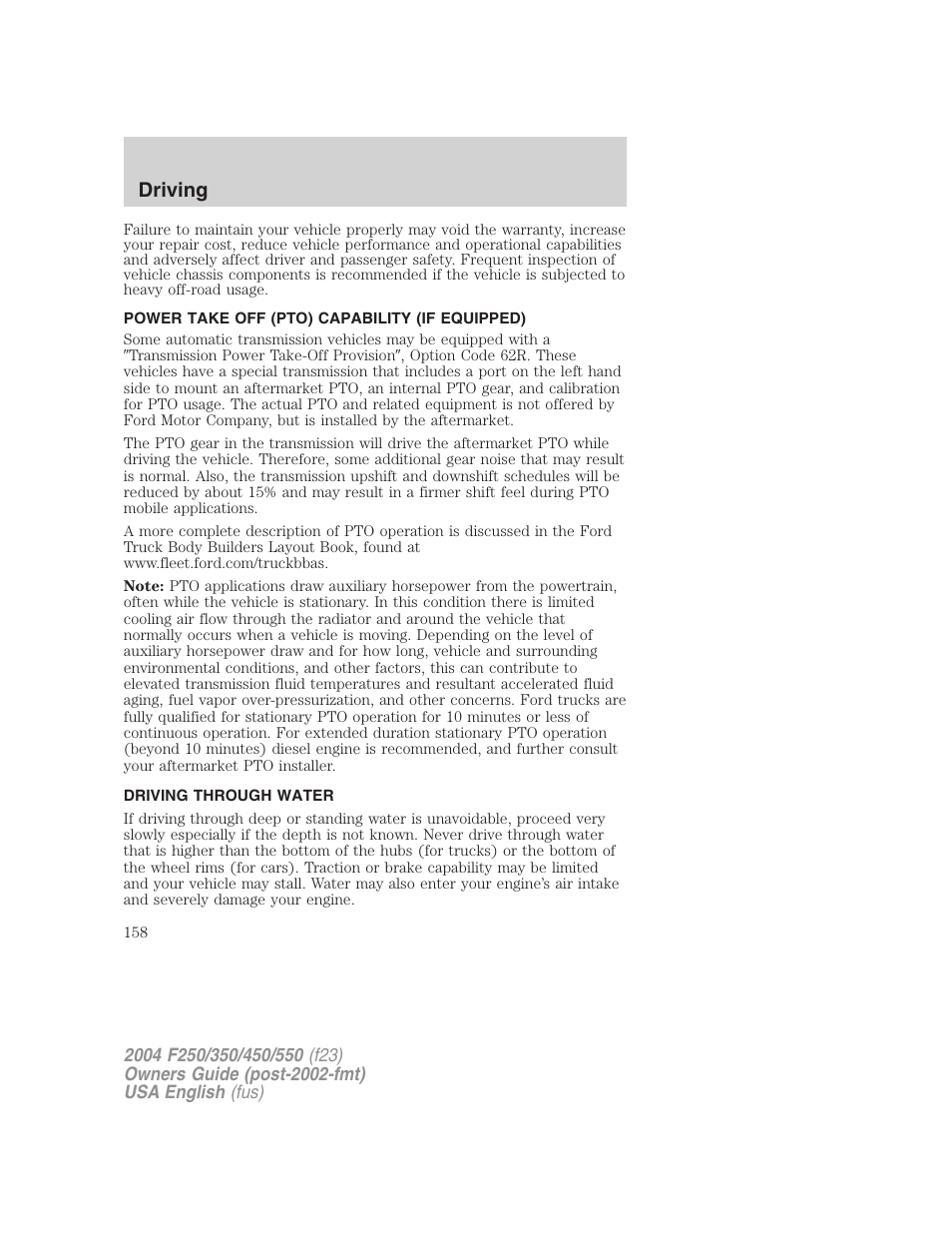 Driving | FORD 2004 F-550 v.1 User Manual | Page 158 / 304