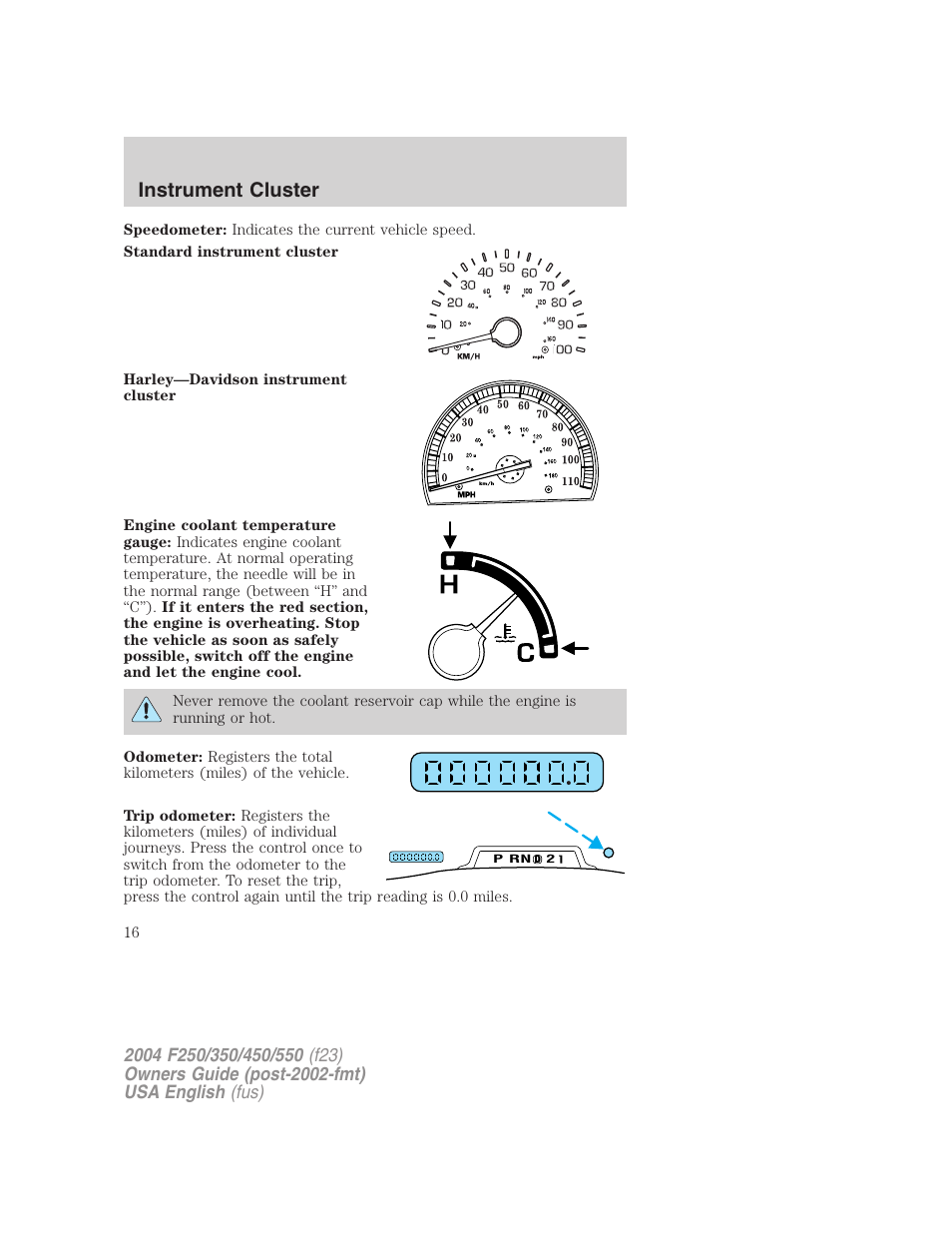 Instrument cluster | FORD 2004 F-550 v.1 User Manual | Page 16 / 304