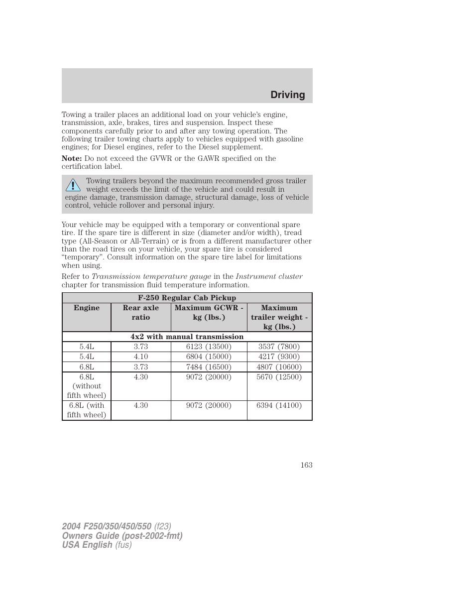 Driving | FORD 2004 F-550 v.1 User Manual | Page 163 / 304