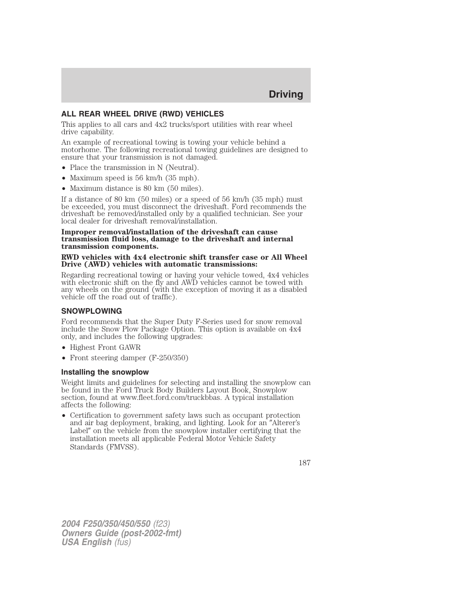 Driving | FORD 2004 F-550 v.1 User Manual | Page 187 / 304