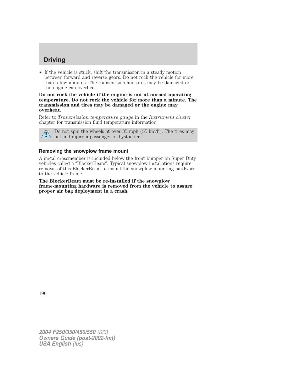 Driving | FORD 2004 F-550 v.1 User Manual | Page 190 / 304