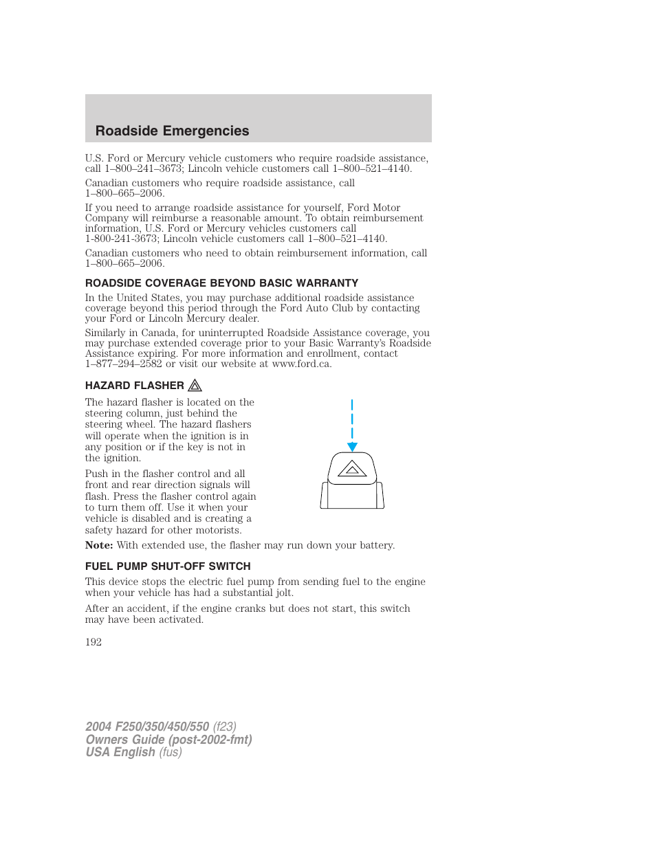 Roadside emergencies | FORD 2004 F-550 v.1 User Manual | Page 192 / 304