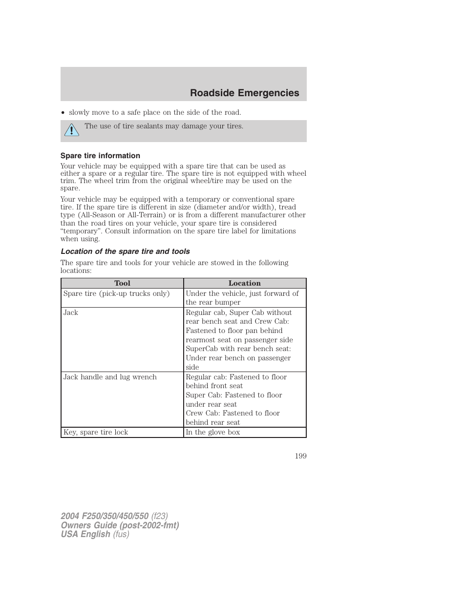 Roadside emergencies | FORD 2004 F-550 v.1 User Manual | Page 199 / 304