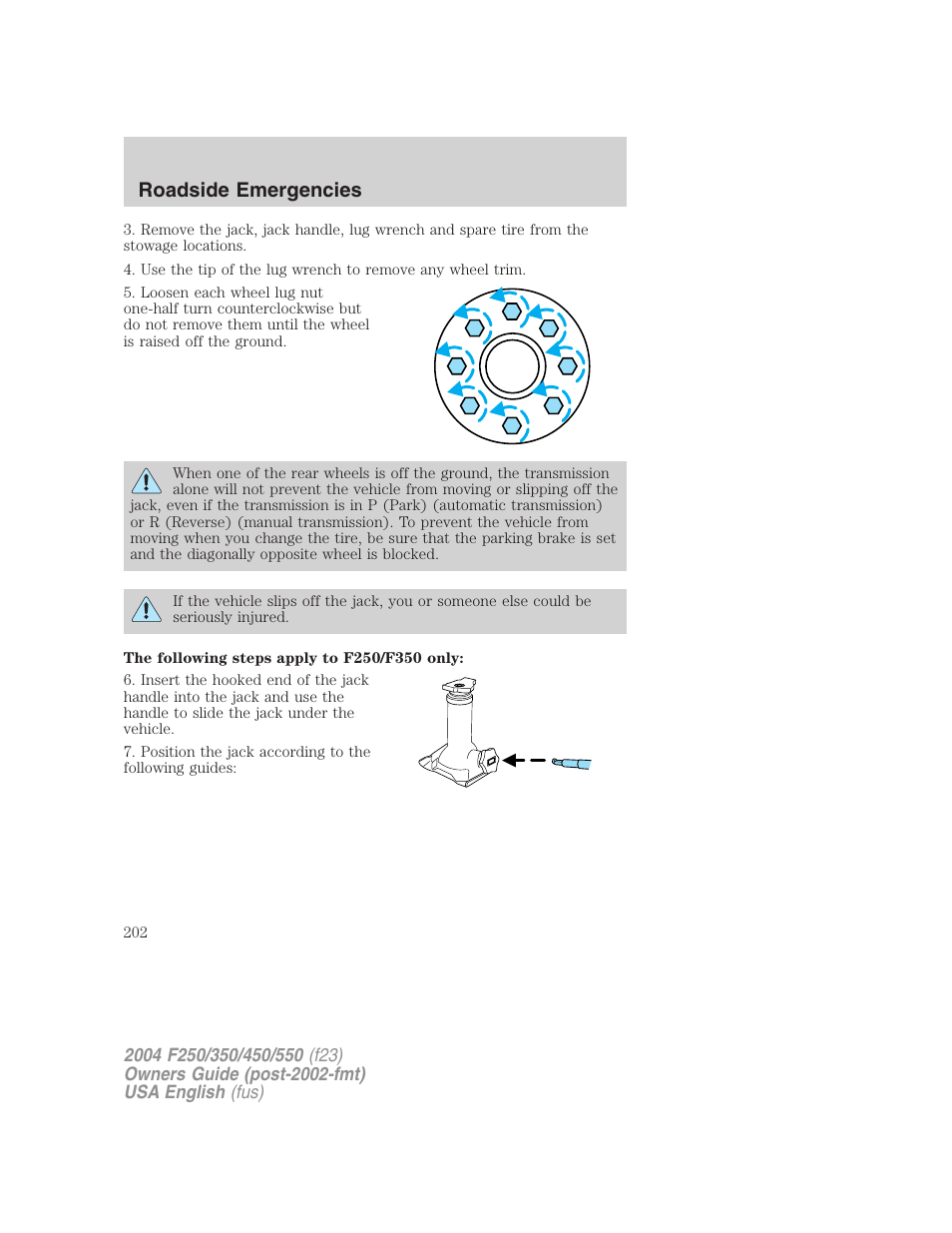 Roadside emergencies | FORD 2004 F-550 v.1 User Manual | Page 202 / 304