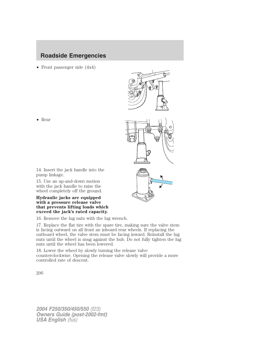 Roadside emergencies | FORD 2004 F-550 v.1 User Manual | Page 206 / 304