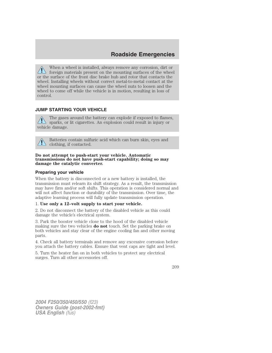 Roadside emergencies | FORD 2004 F-550 v.1 User Manual | Page 209 / 304