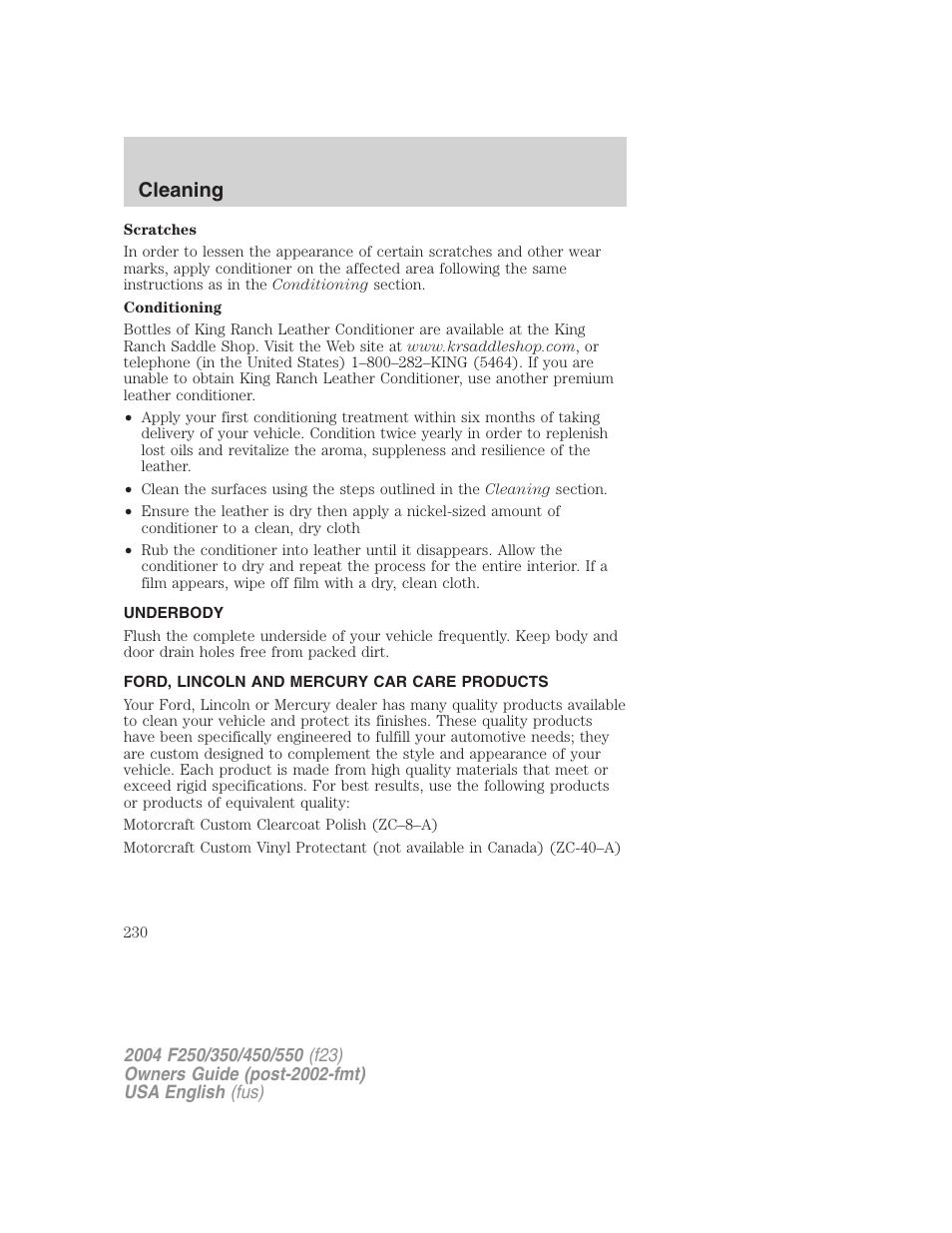 Cleaning | FORD 2004 F-550 v.1 User Manual | Page 230 / 304