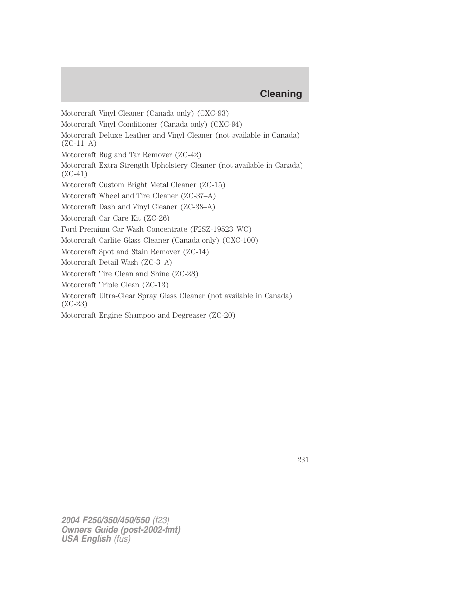 Cleaning | FORD 2004 F-550 v.1 User Manual | Page 231 / 304
