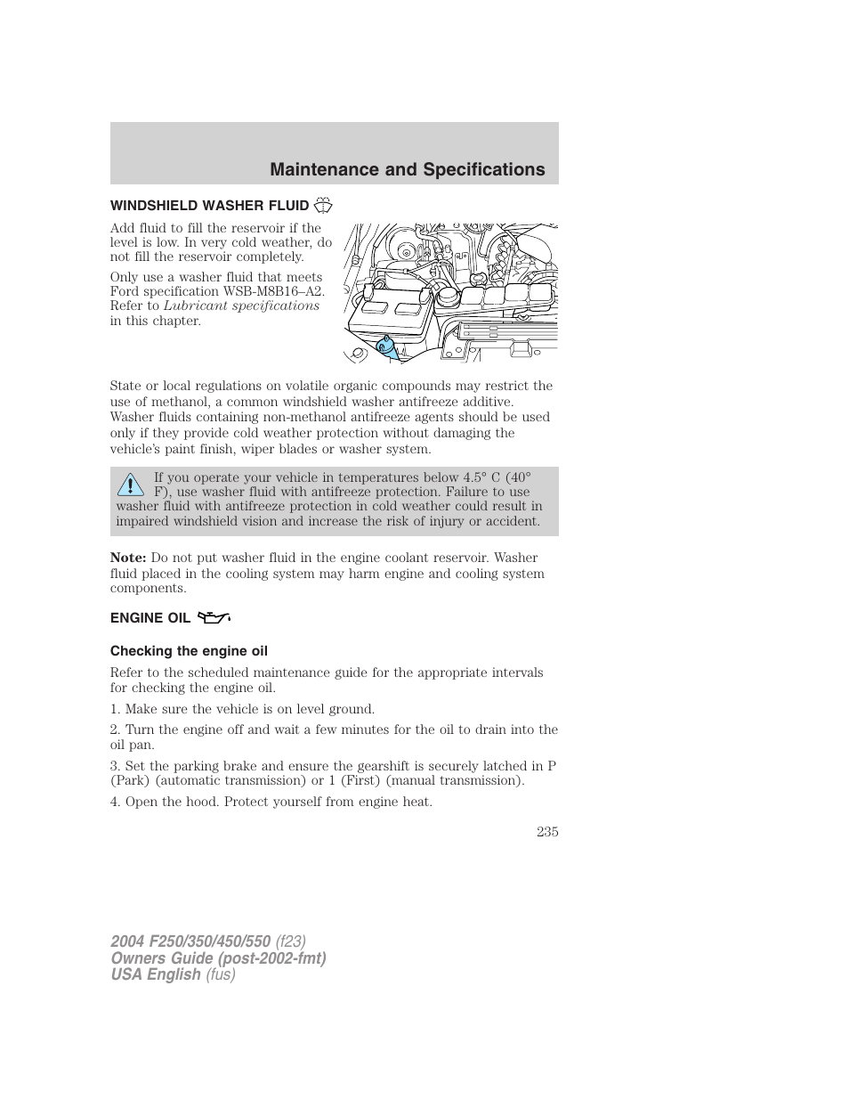 Maintenance and specifications | FORD 2004 F-550 v.1 User Manual | Page 235 / 304