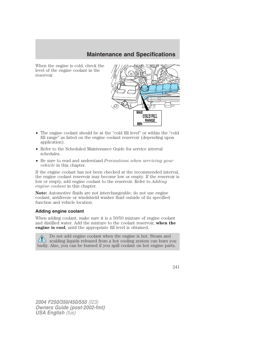 Maintenance and specifications | FORD 2004 F-550 v.1 User Manual | Page 241 / 304