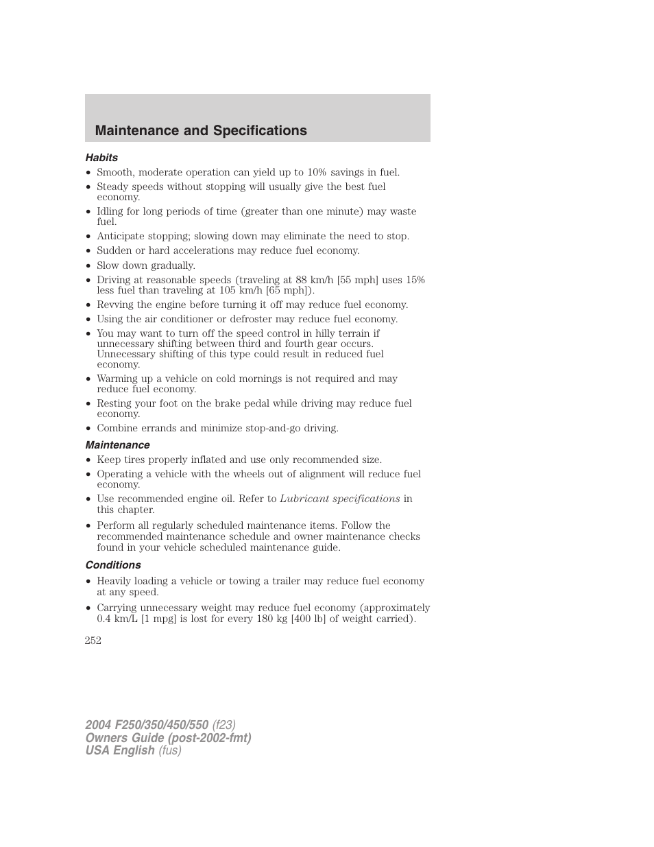 Maintenance and specifications | FORD 2004 F-550 v.1 User Manual | Page 252 / 304