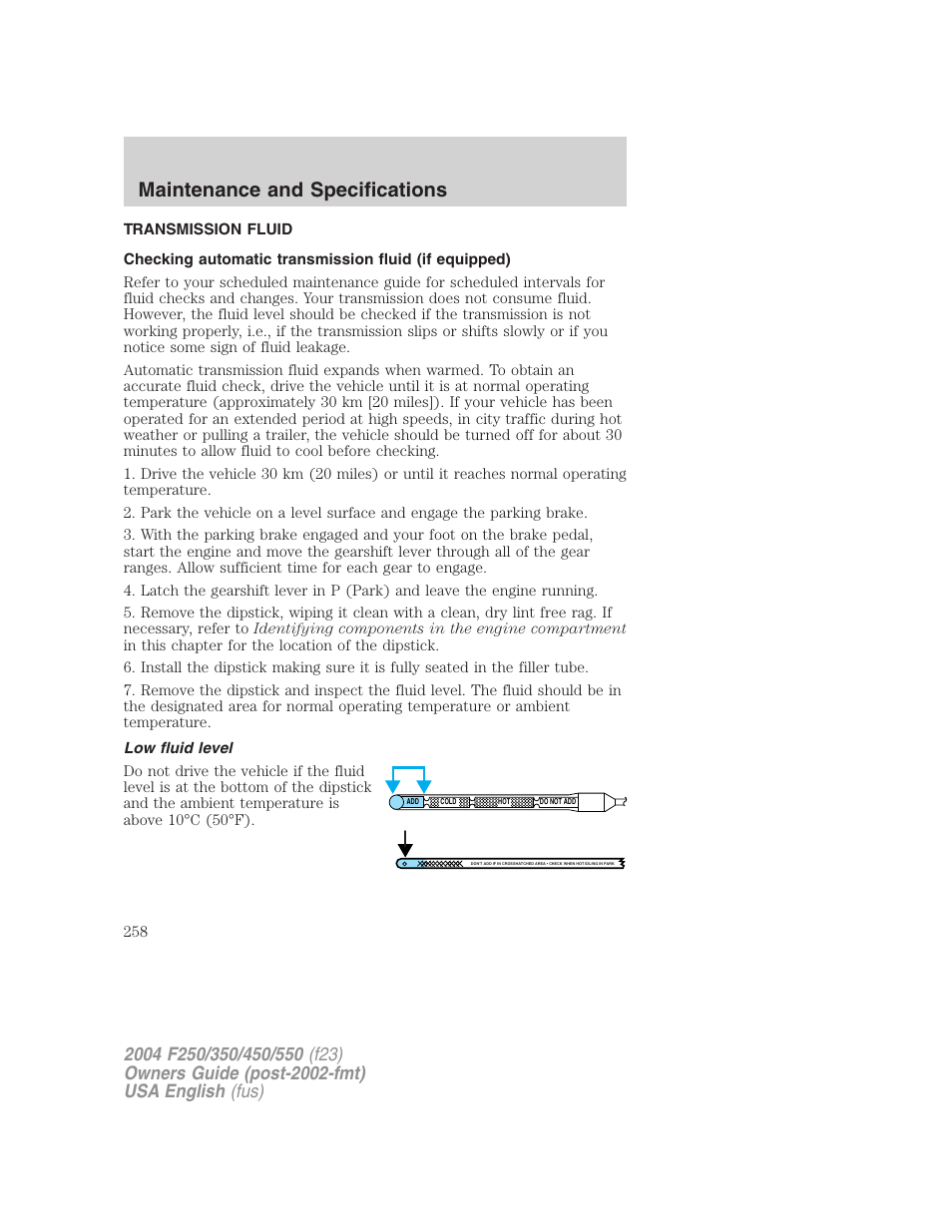 Maintenance and specifications | FORD 2004 F-550 v.1 User Manual | Page 258 / 304