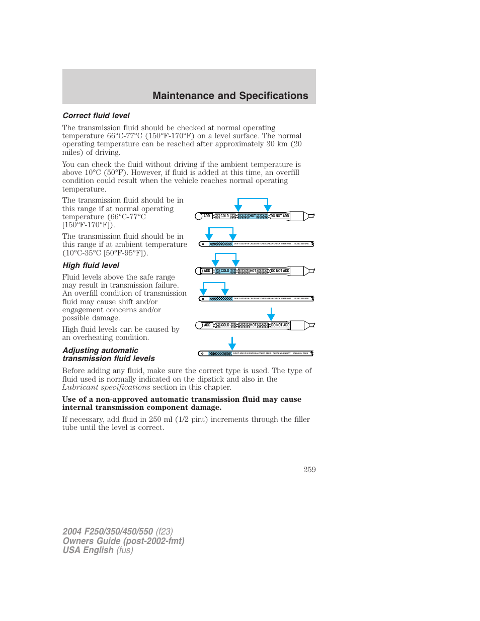Maintenance and specifications | FORD 2004 F-550 v.1 User Manual | Page 259 / 304