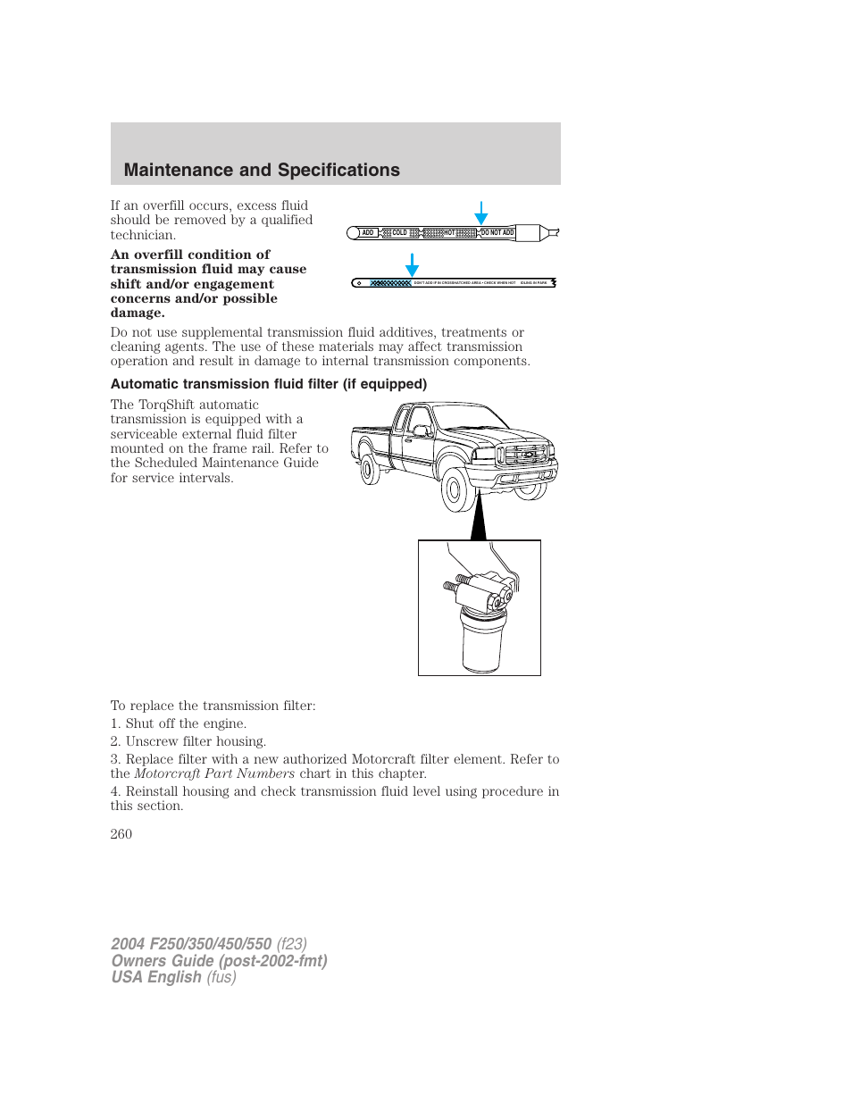Maintenance and specifications | FORD 2004 F-550 v.1 User Manual | Page 260 / 304