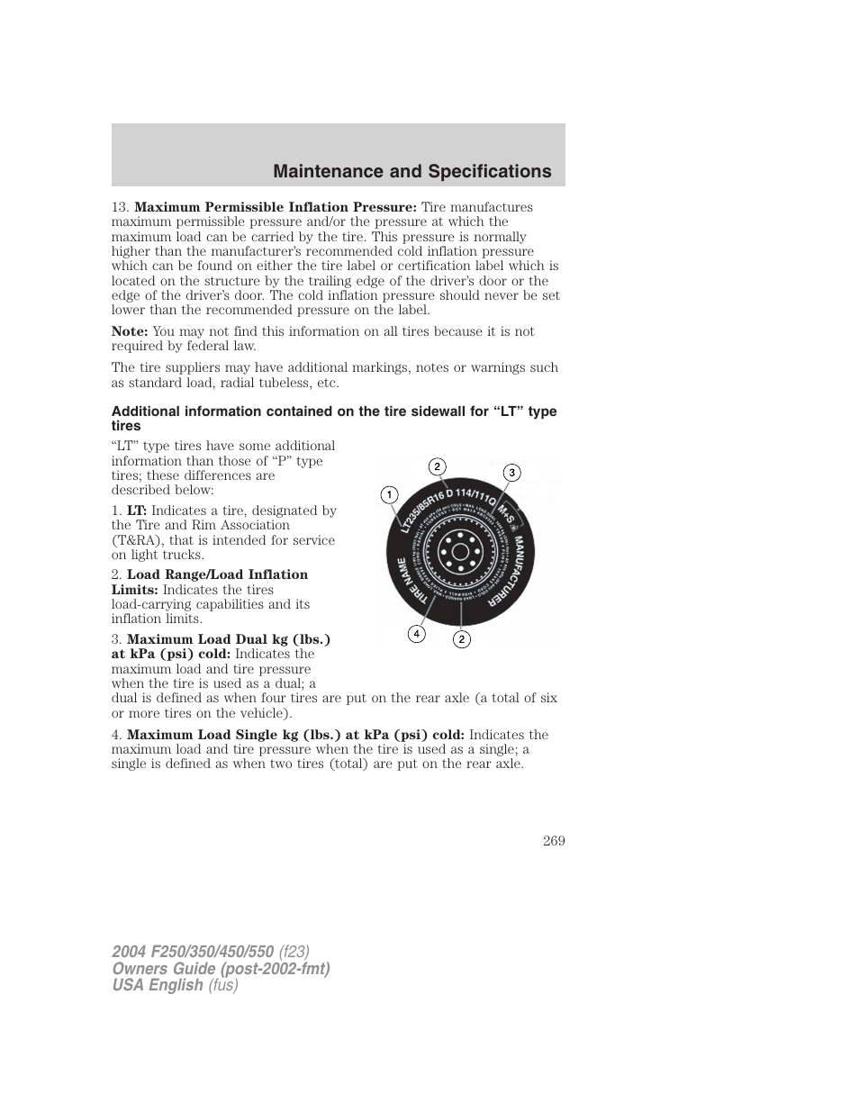 Maintenance and specifications | FORD 2004 F-550 v.1 User Manual | Page 269 / 304