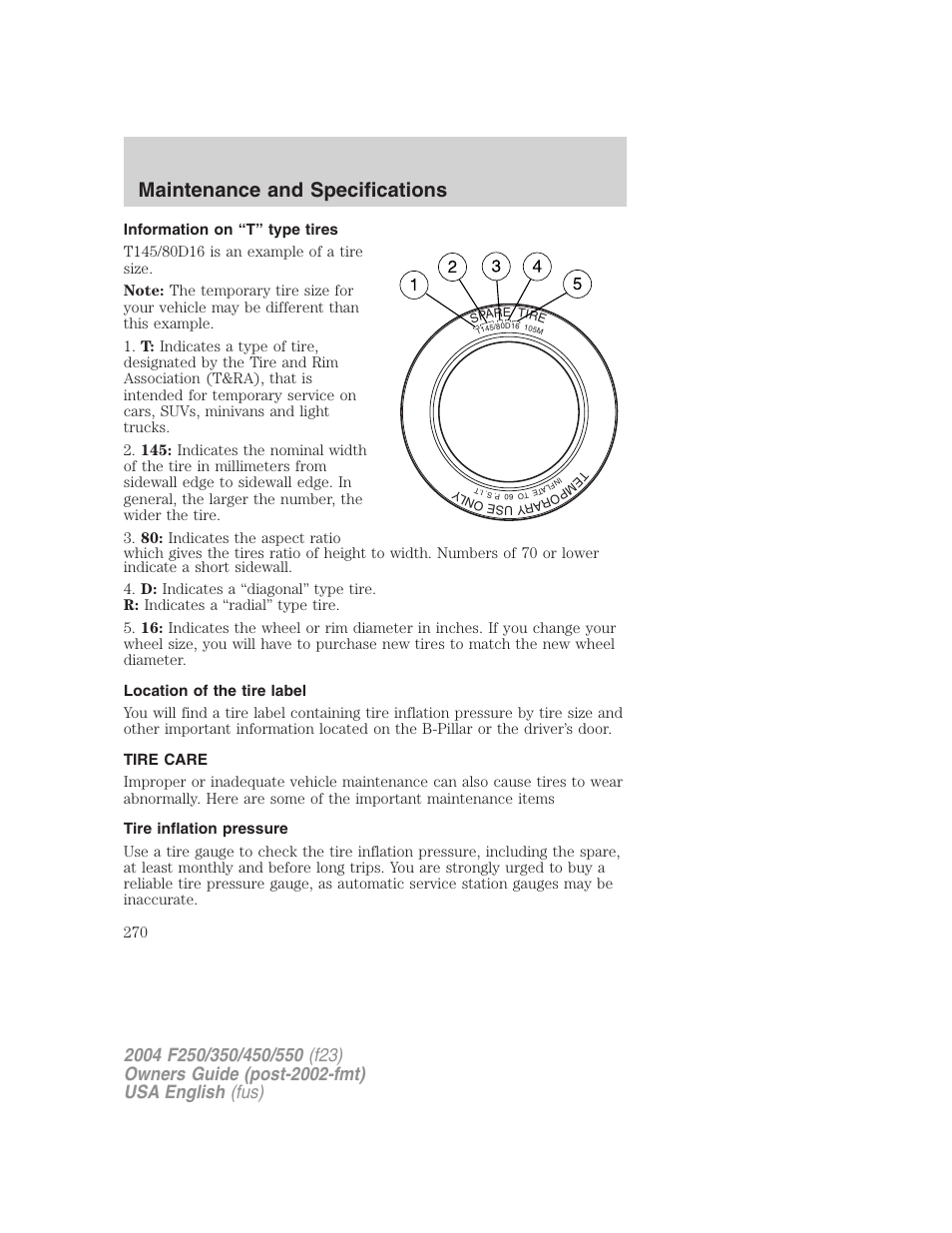 Maintenance and specifications | FORD 2004 F-550 v.1 User Manual | Page 270 / 304