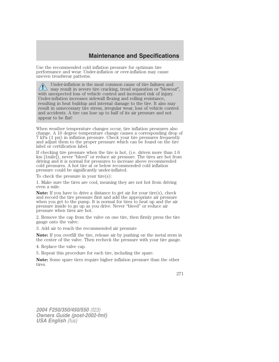 Maintenance and specifications | FORD 2004 F-550 v.1 User Manual | Page 271 / 304