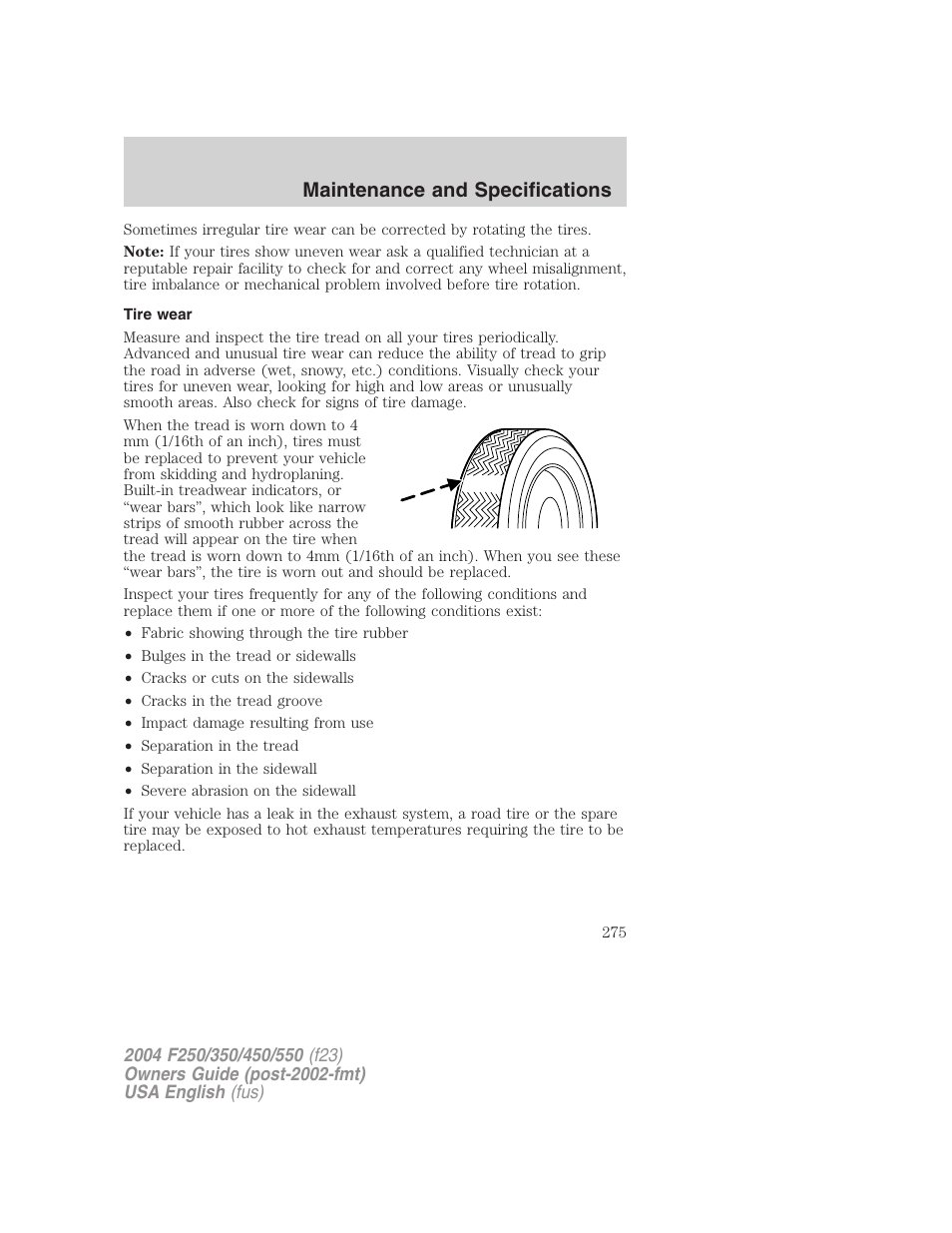 Maintenance and specifications | FORD 2004 F-550 v.1 User Manual | Page 275 / 304