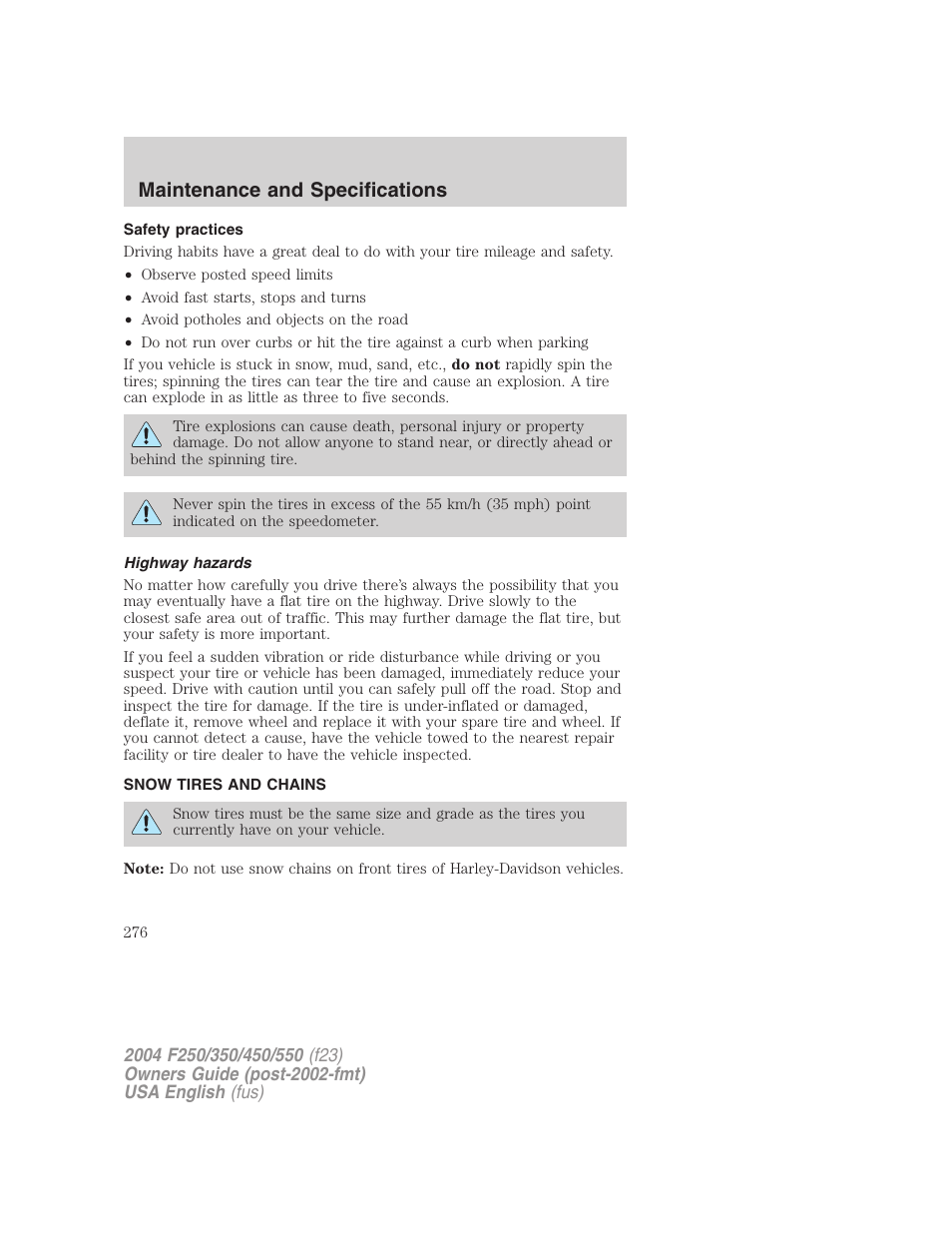 Maintenance and specifications | FORD 2004 F-550 v.1 User Manual | Page 276 / 304