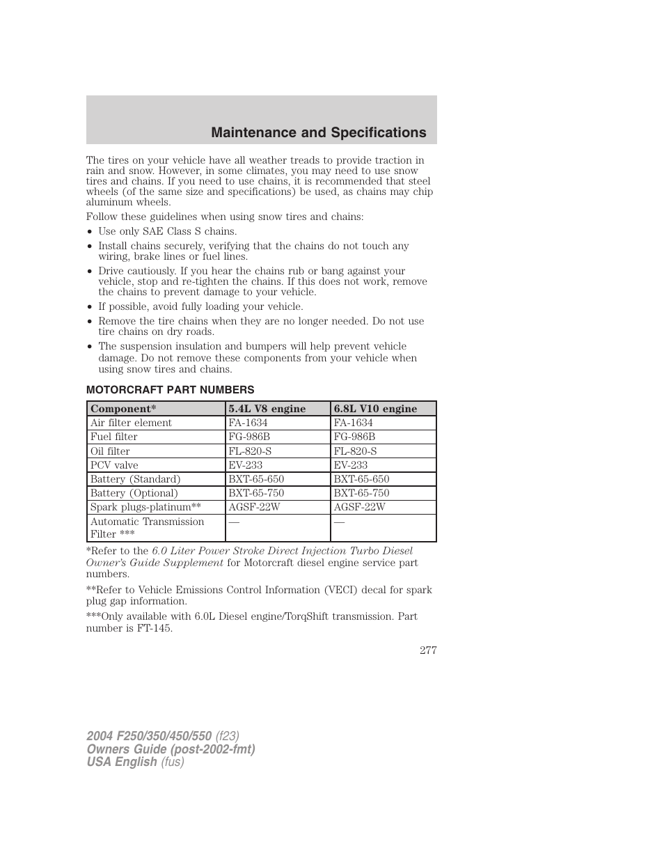 Maintenance and specifications | FORD 2004 F-550 v.1 User Manual | Page 277 / 304