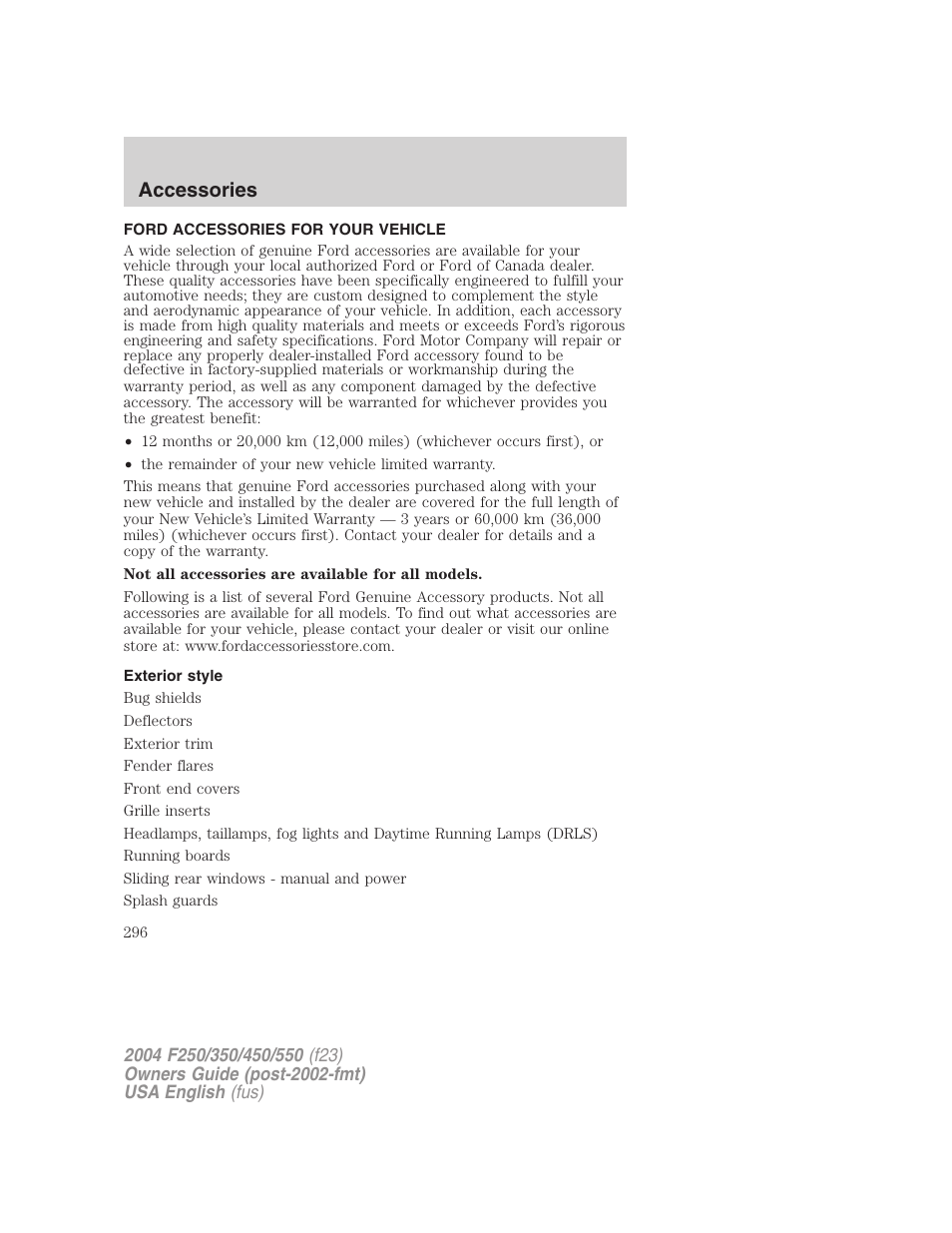 Accessories | FORD 2004 F-550 v.1 User Manual | Page 296 / 304