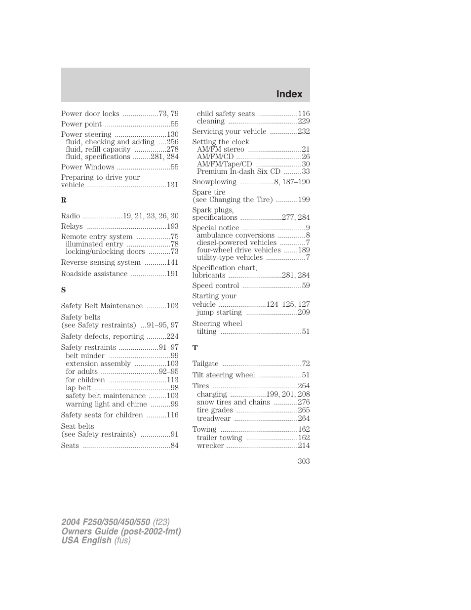 Index | FORD 2004 F-550 v.1 User Manual | Page 303 / 304
