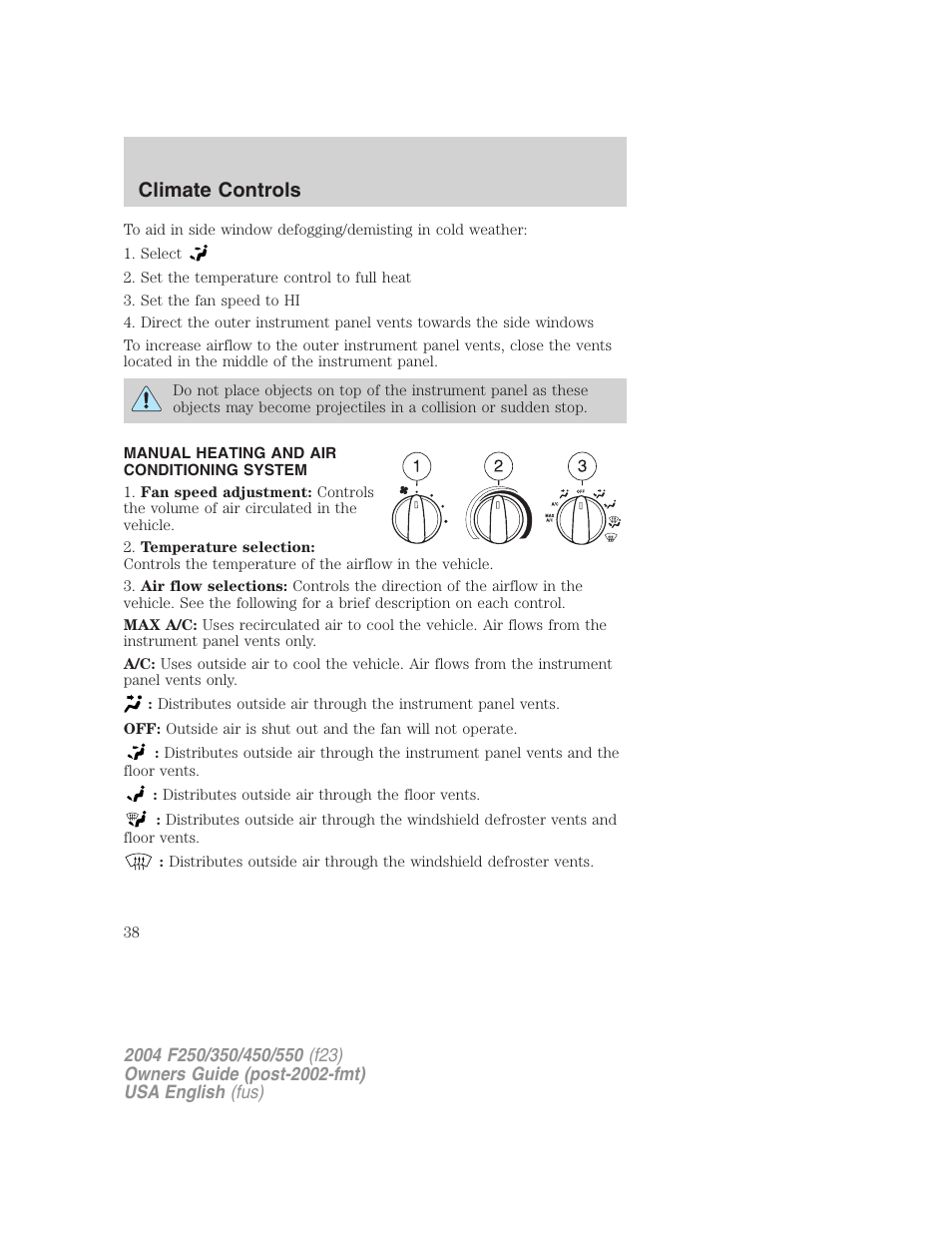 Climate controls | FORD 2004 F-550 v.1 User Manual | Page 38 / 304