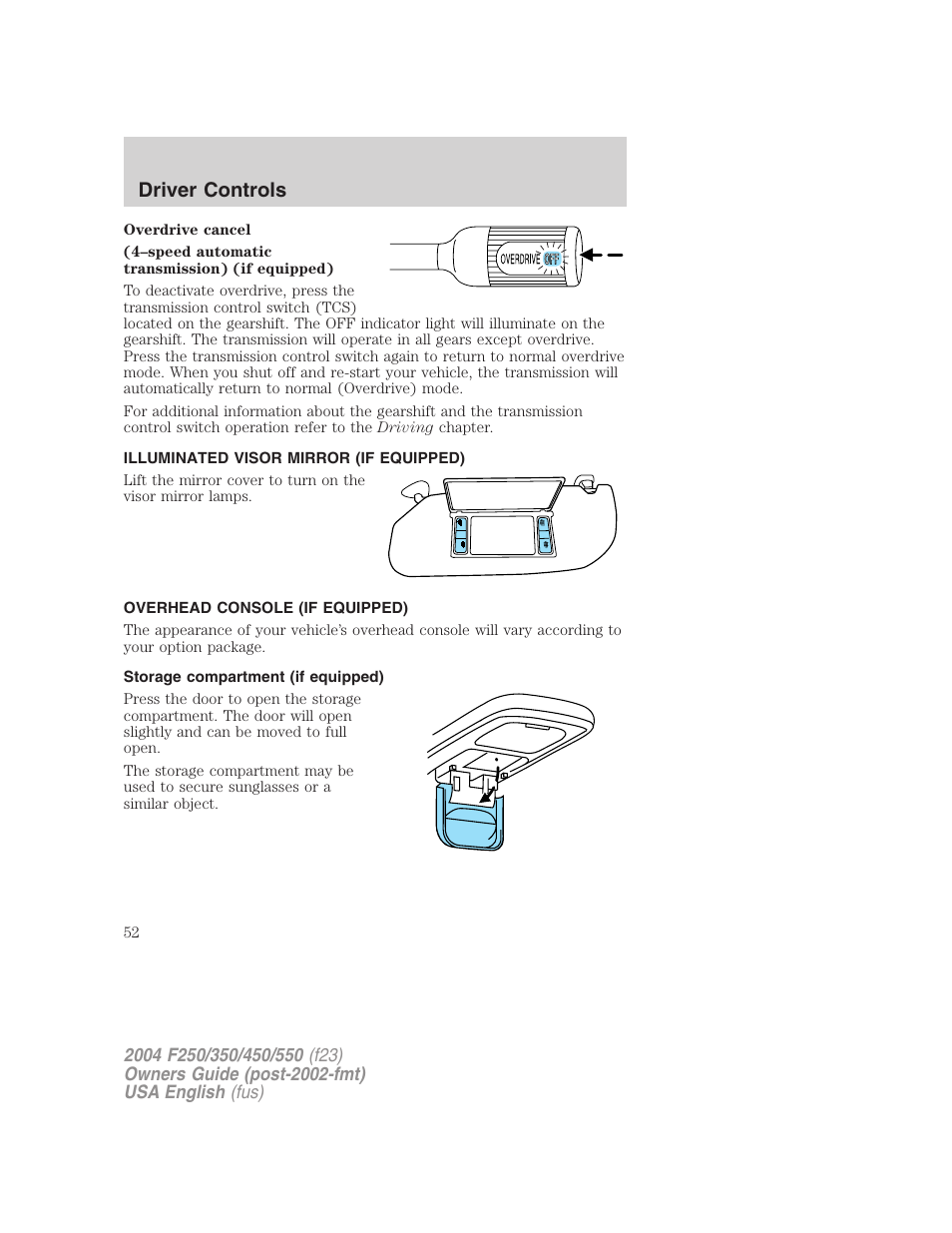 Driver controls | FORD 2004 F-550 v.1 User Manual | Page 52 / 304