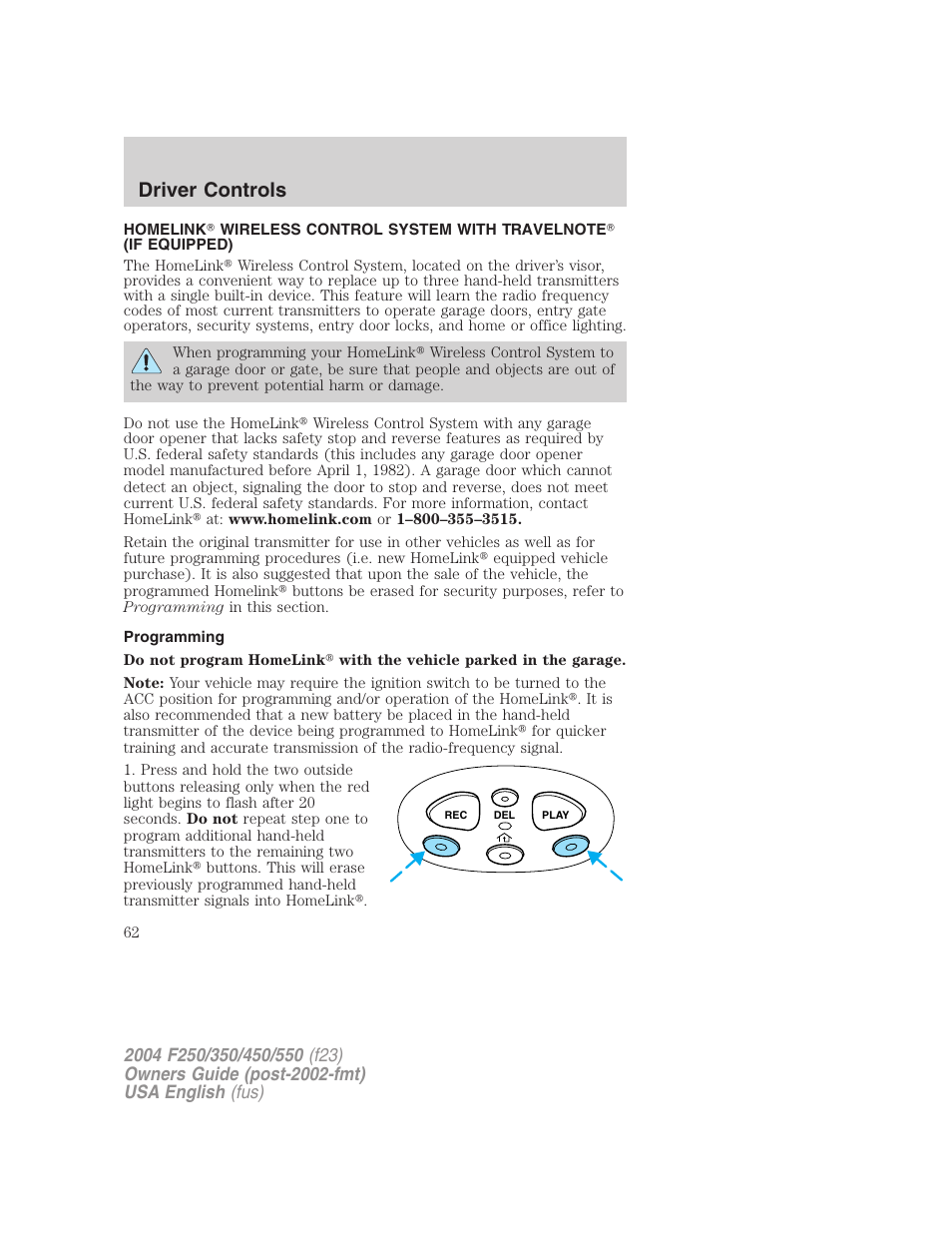 Driver controls | FORD 2004 F-550 v.1 User Manual | Page 62 / 304