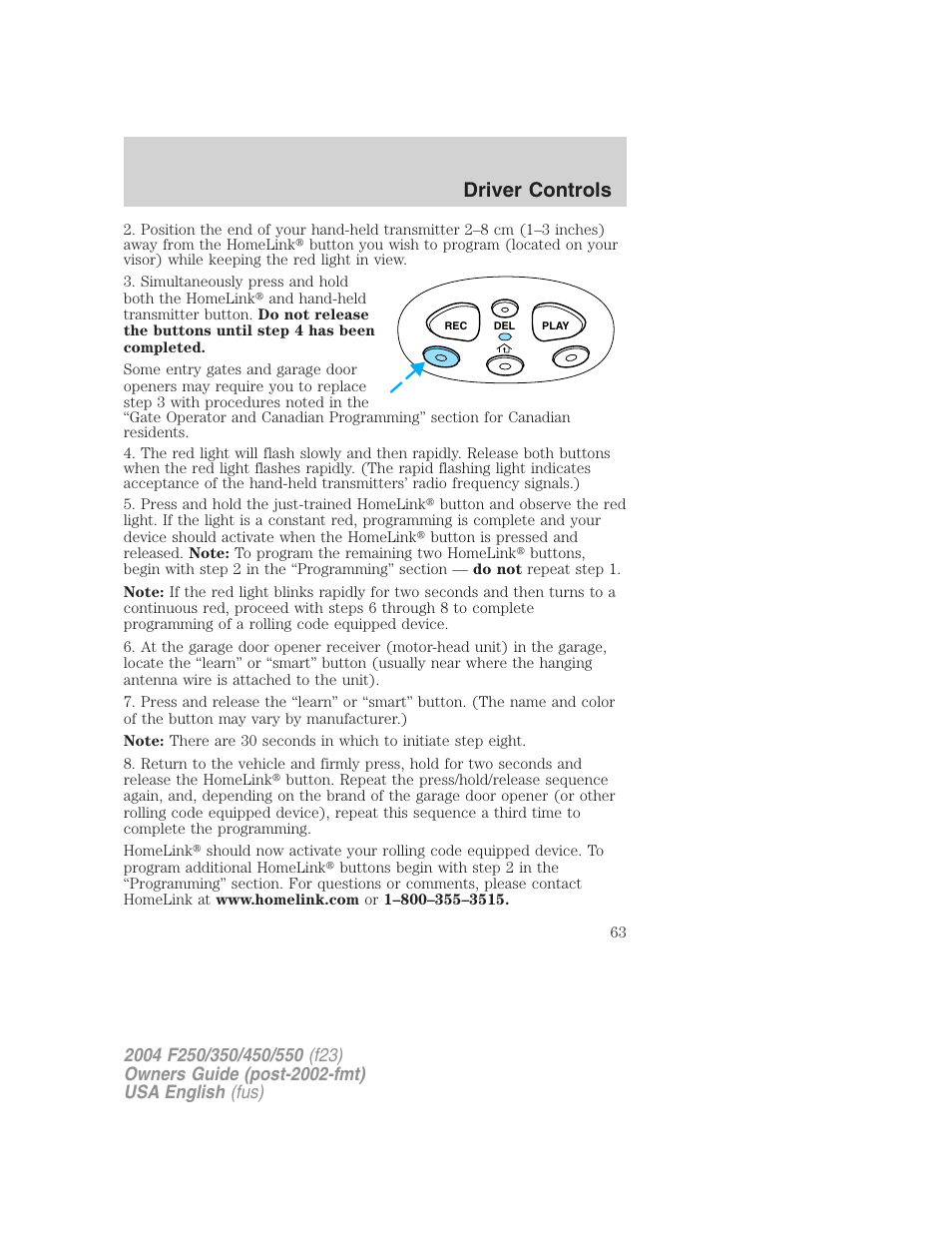 Driver controls | FORD 2004 F-550 v.1 User Manual | Page 63 / 304