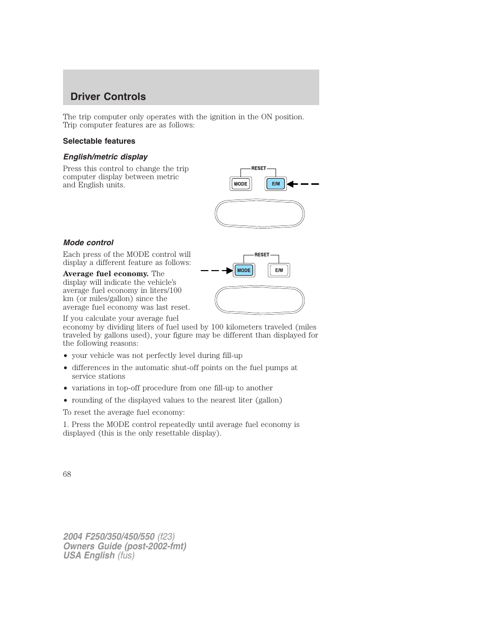 Driver controls | FORD 2004 F-550 v.1 User Manual | Page 68 / 304