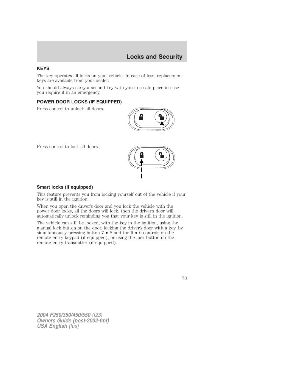 Locks and security | FORD 2004 F-550 v.1 User Manual | Page 73 / 304