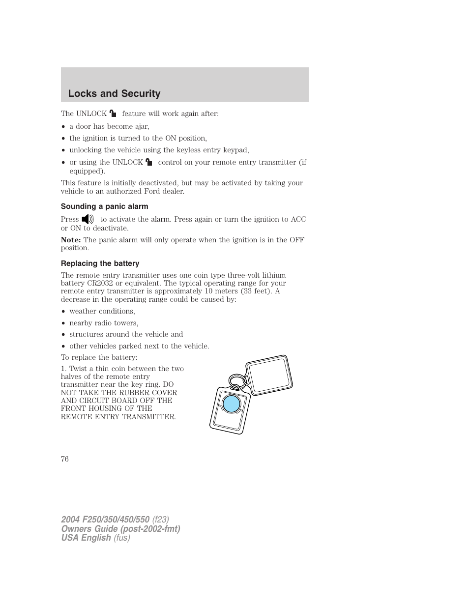 Locks and security | FORD 2004 F-550 v.1 User Manual | Page 76 / 304