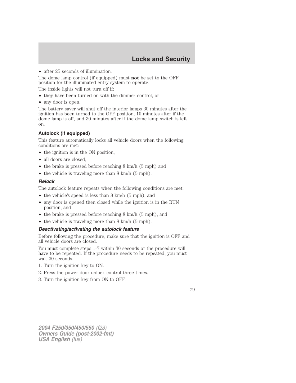 Locks and security | FORD 2004 F-550 v.1 User Manual | Page 79 / 304