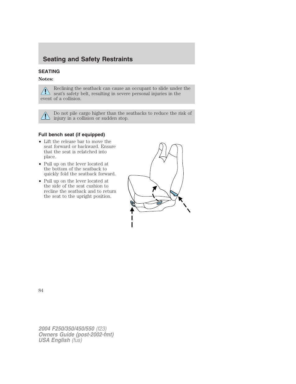 Seating and safety restraints | FORD 2004 F-550 v.1 User Manual | Page 84 / 304