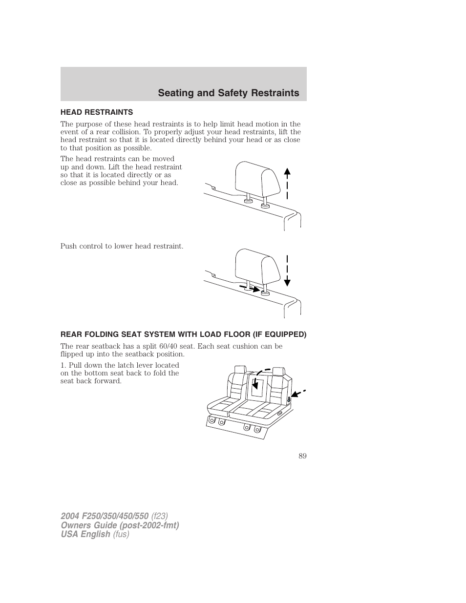 Seating and safety restraints | FORD 2004 F-550 v.1 User Manual | Page 89 / 304