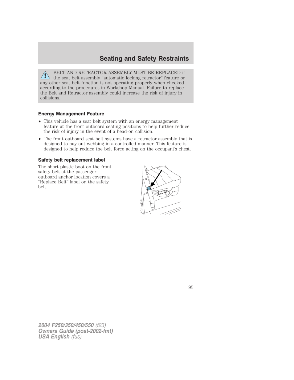 Seating and safety restraints | FORD 2004 F-550 v.1 User Manual | Page 95 / 304