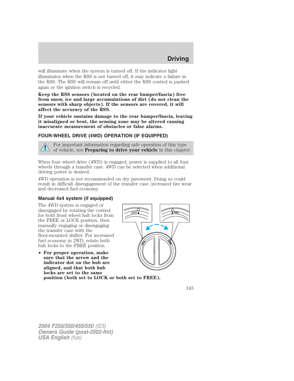 Driving | FORD 2004 F-550 v.2 User Manual | Page 143 / 312
