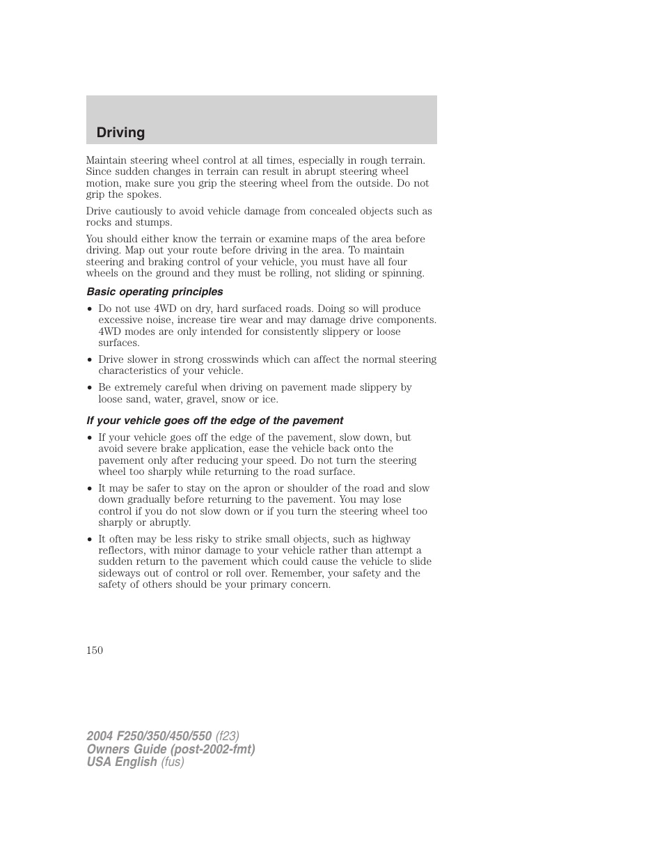 Driving | FORD 2004 F-550 v.2 User Manual | Page 150 / 312