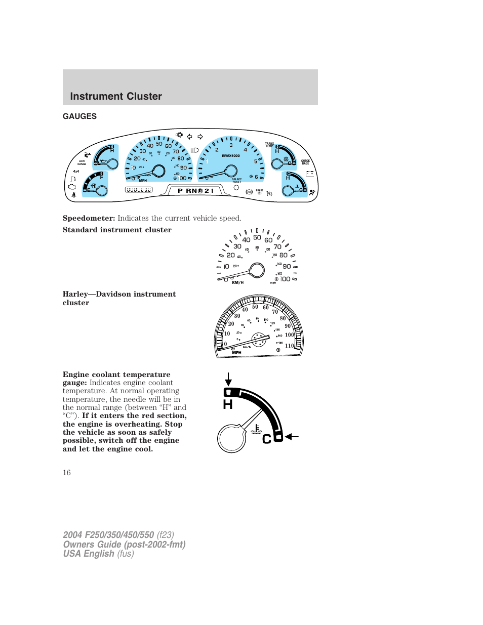 Instrument cluster | FORD 2004 F-550 v.2 User Manual | Page 16 / 312